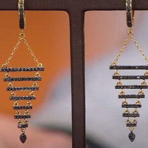 Rarities Carol Brodie 3/4ctw BLACK DIAMOND Gold Plated Silver Drop Earrings NWT